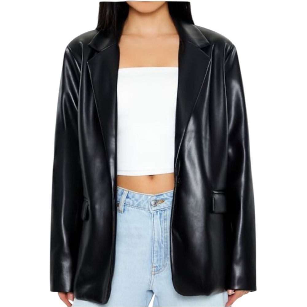 Forever 21 Black Faux Leather Blazer